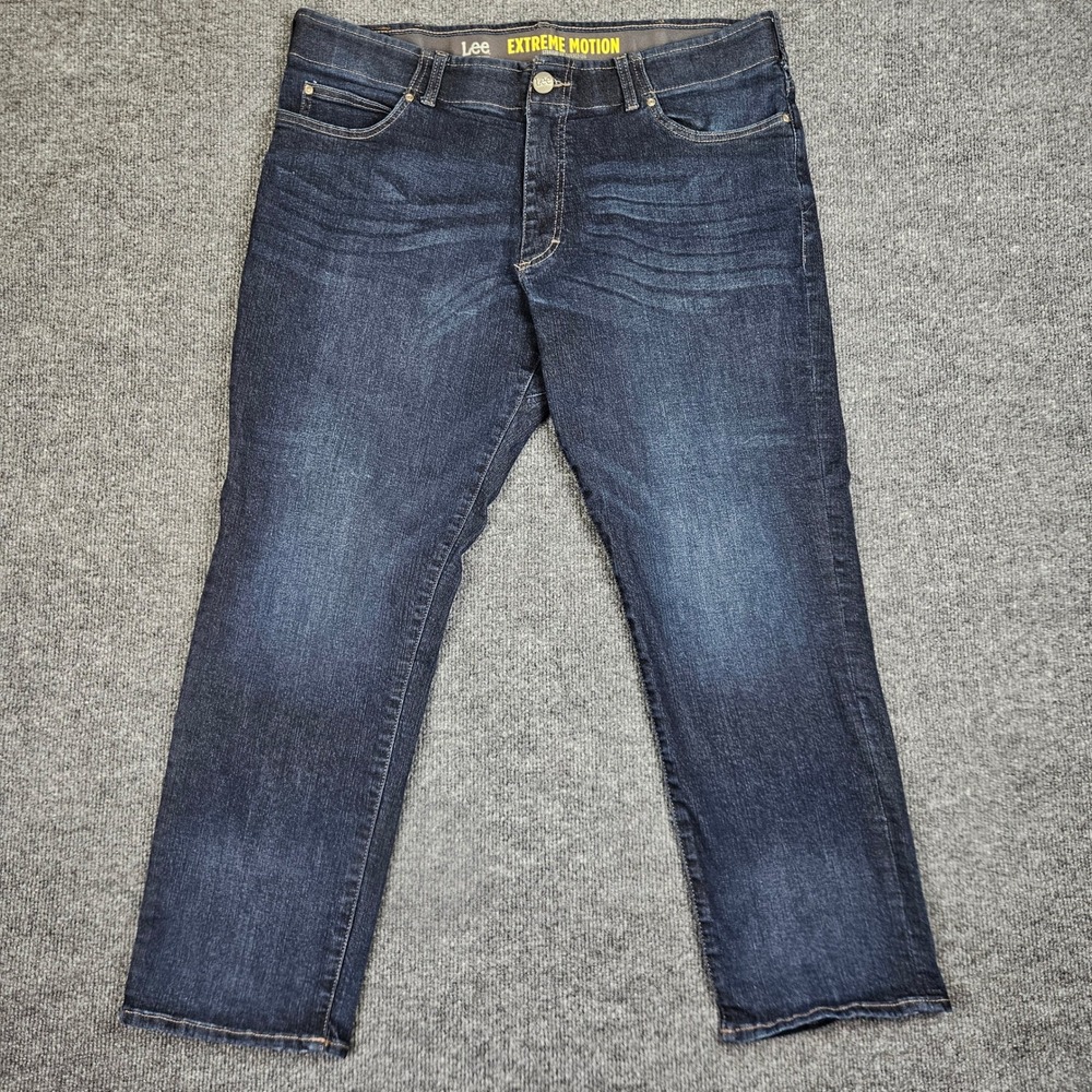 Lee Extreme Motion Straight Fit Tapered Leg Jeans Men's 38x29 Dark Wash Denim